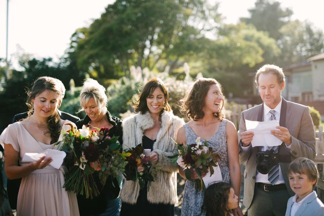 Guests reading at Bolinas wedding