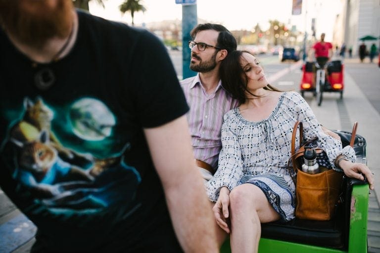 crazy cat shirt at ferry building engagement session