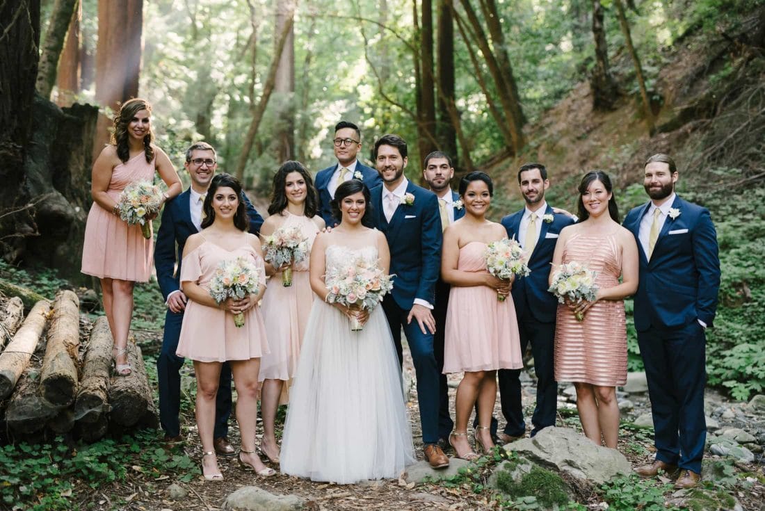 Saratoga Springs Picnic area wedding party portrait in forest