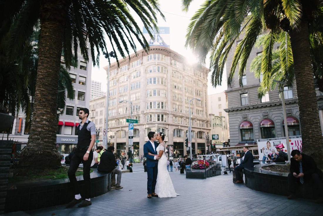 Couple Kissing in Union Square Wedding