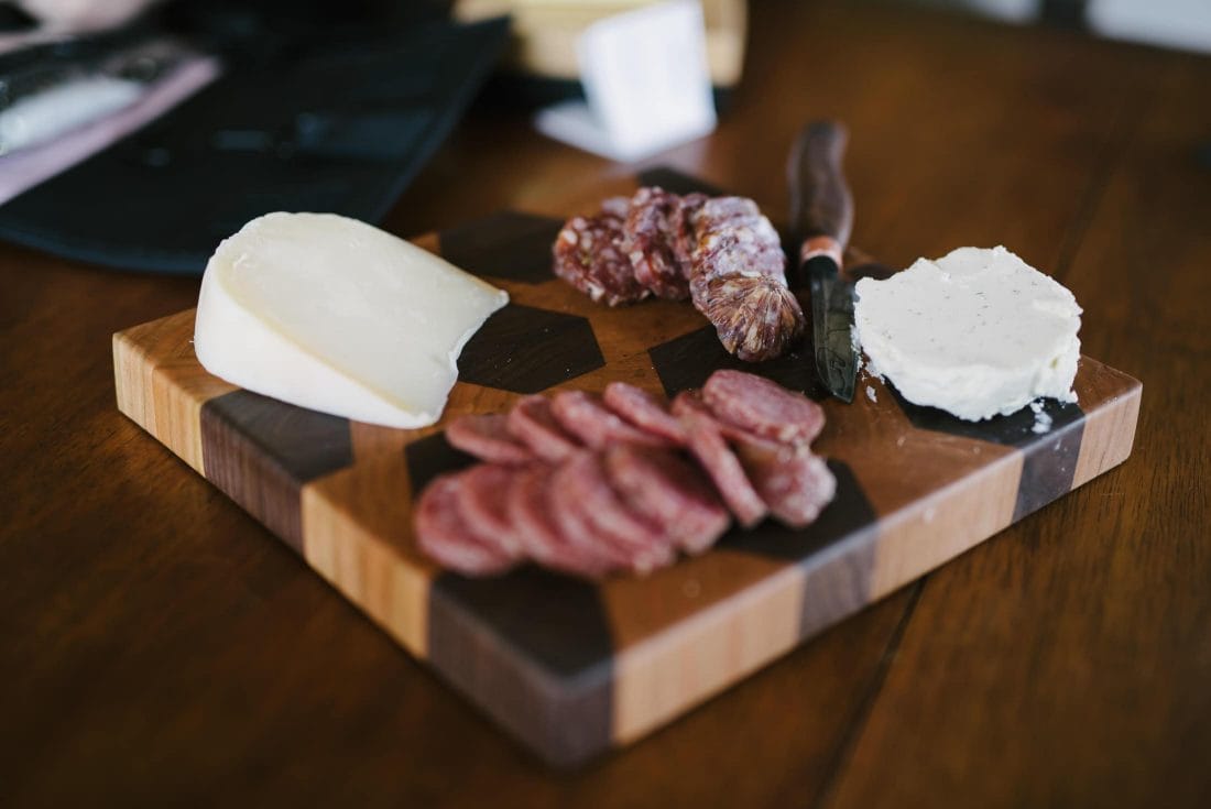 Cheese and Salami on cutting board